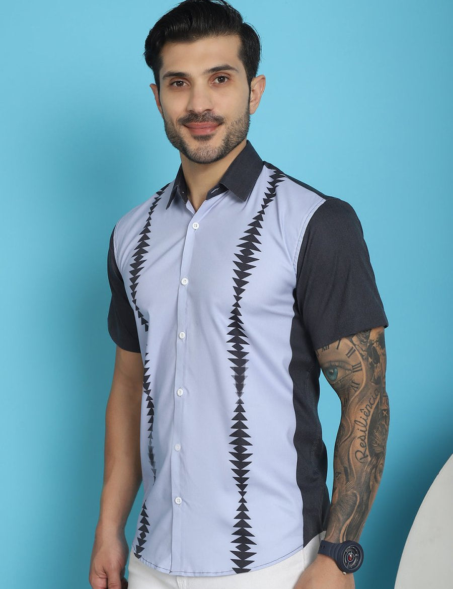 Printed Half Sleeve Lycra Shirt for Men - SF_916Sky_S