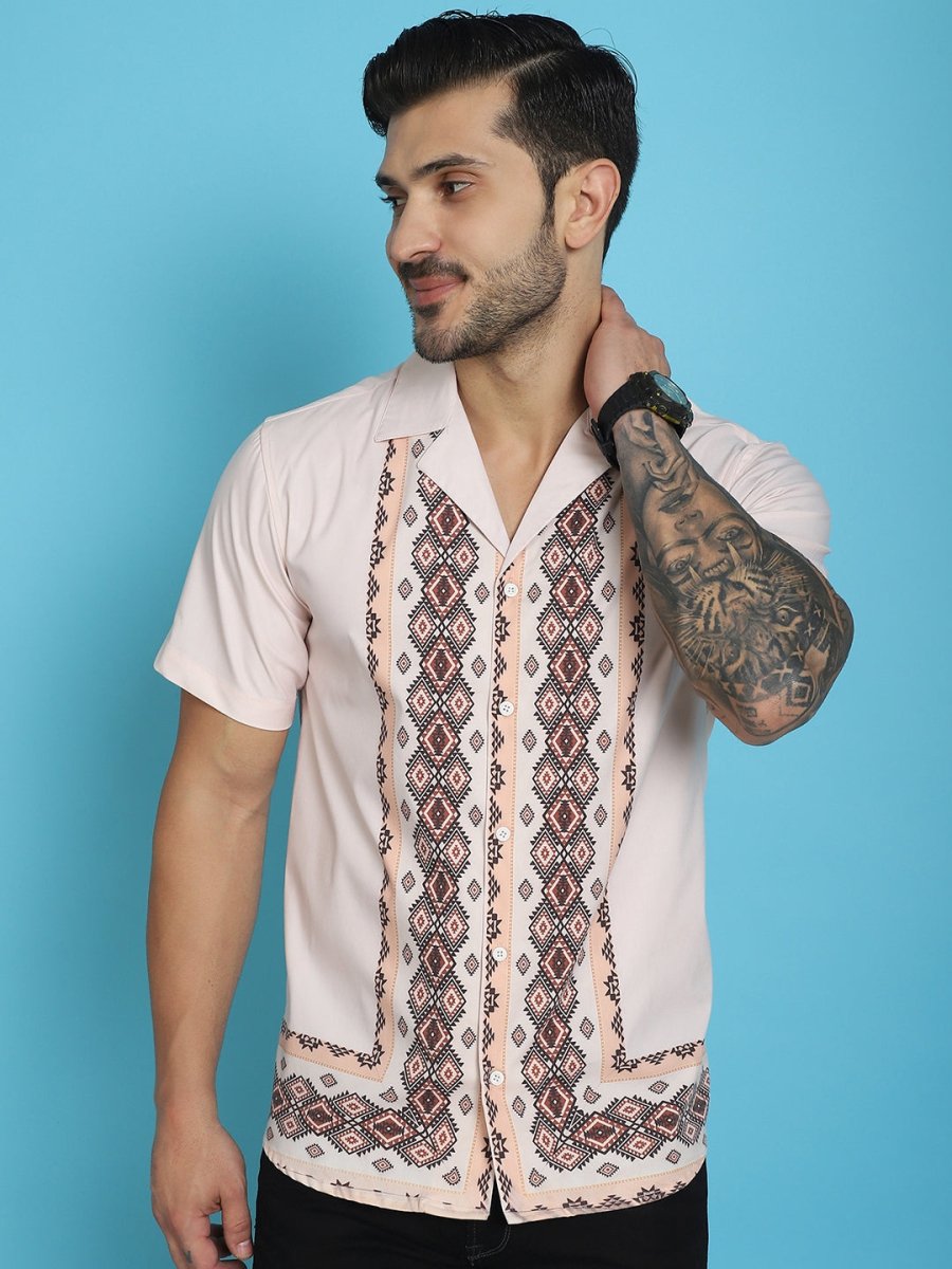 Printed Half Sleeve Lycra Shirt for Men - SF_919Pink_S