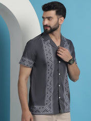 Printed Half Sleeve Lycra Shirt for Men - SF_919Grey_S