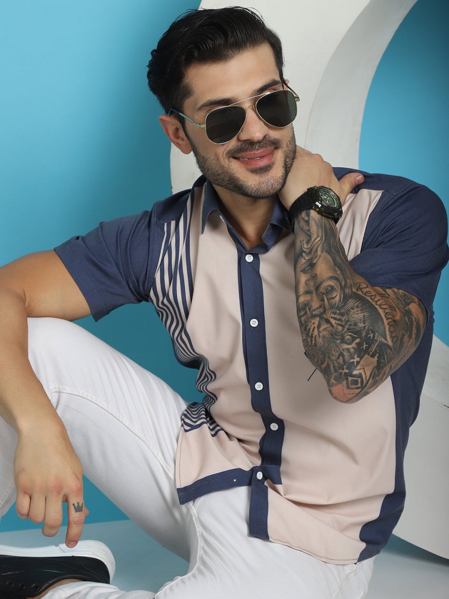 Printed Half Sleeve Lycra Shirt for Men - SF_916Cream_S