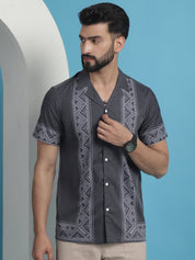 Printed Half Sleeve Lycra Shirt for Men - SF_919Grey_S