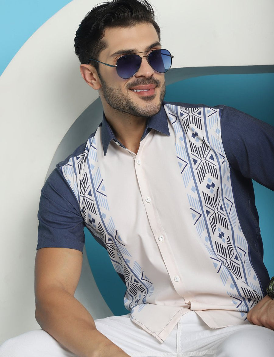 Printed Half Sleeve Lycra Shirt for Men - SF_916White_S