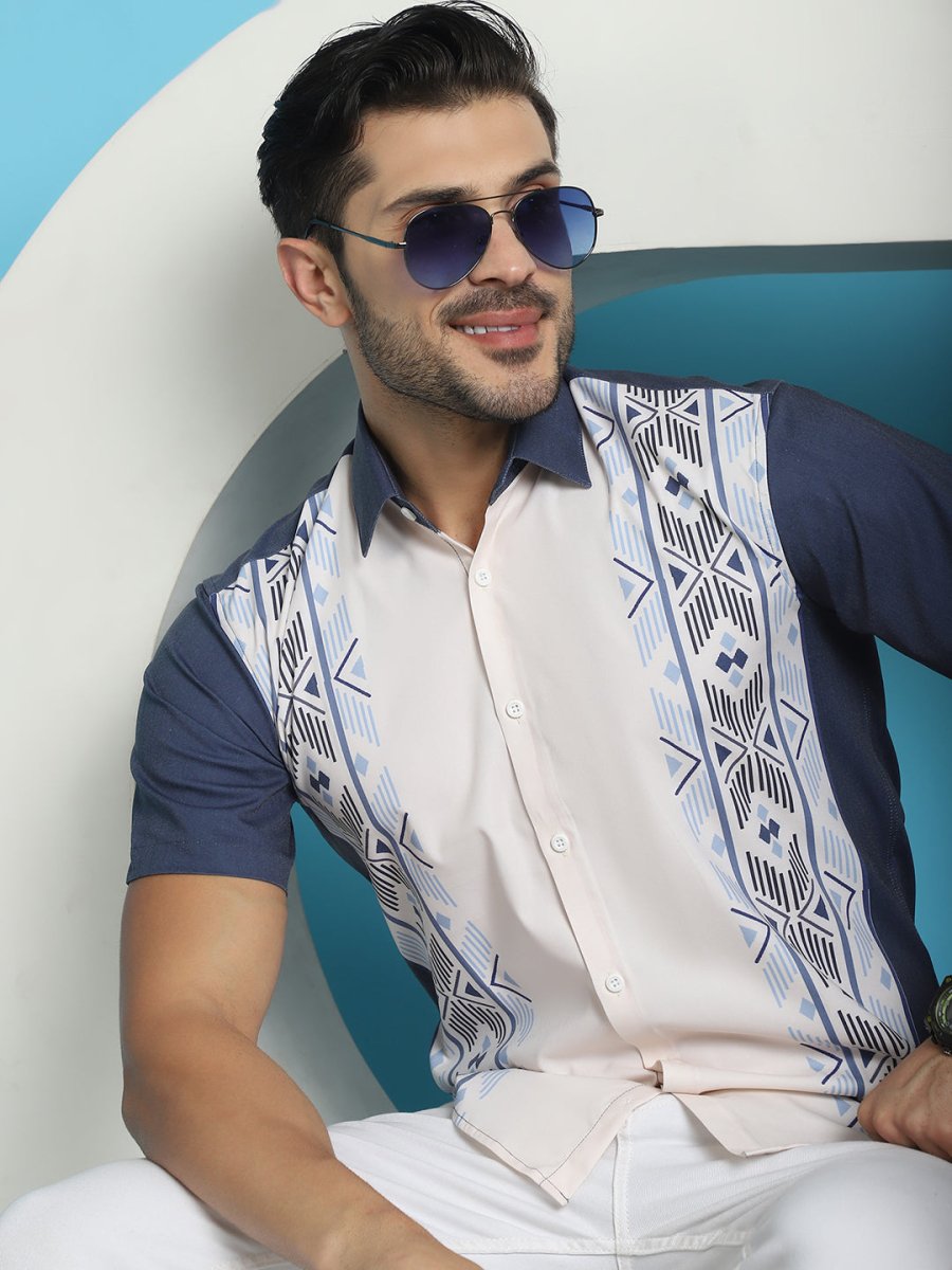 Printed Half Sleeve Lycra Shirt for Men - SF_916White_S