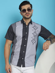 Printed Half Sleeve Lycra Shirt for Men - SF_916Grey_S