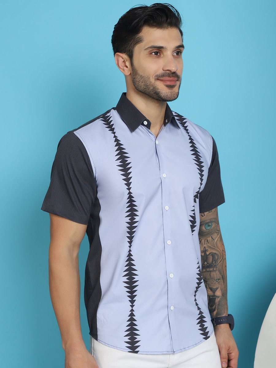 Printed Half Sleeve Lycra Shirt for Men - SF_916Sky_S