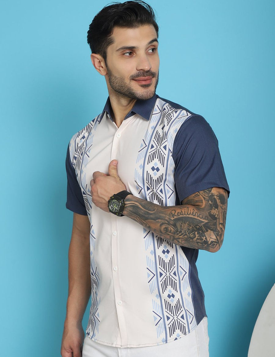 Printed Half Sleeve Lycra Shirt for Men - SF_916White_S