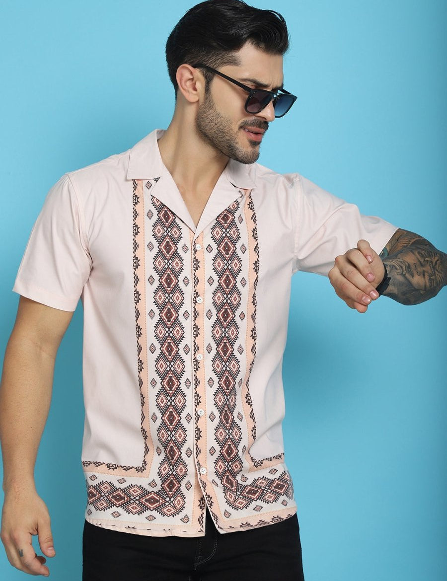 Printed Half Sleeve Lycra Shirt for Men - SF_919Pink_S