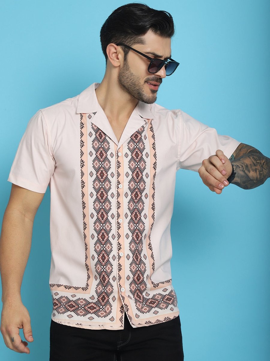 Printed Half Sleeve Lycra Shirt for Men - SF_919Pink_S