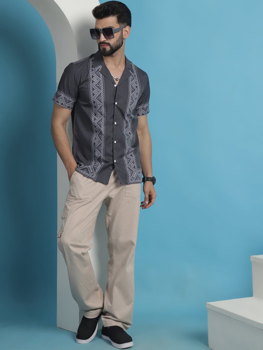 Printed Half Sleeve Lycra Shirt for Men - SF_919Grey_S