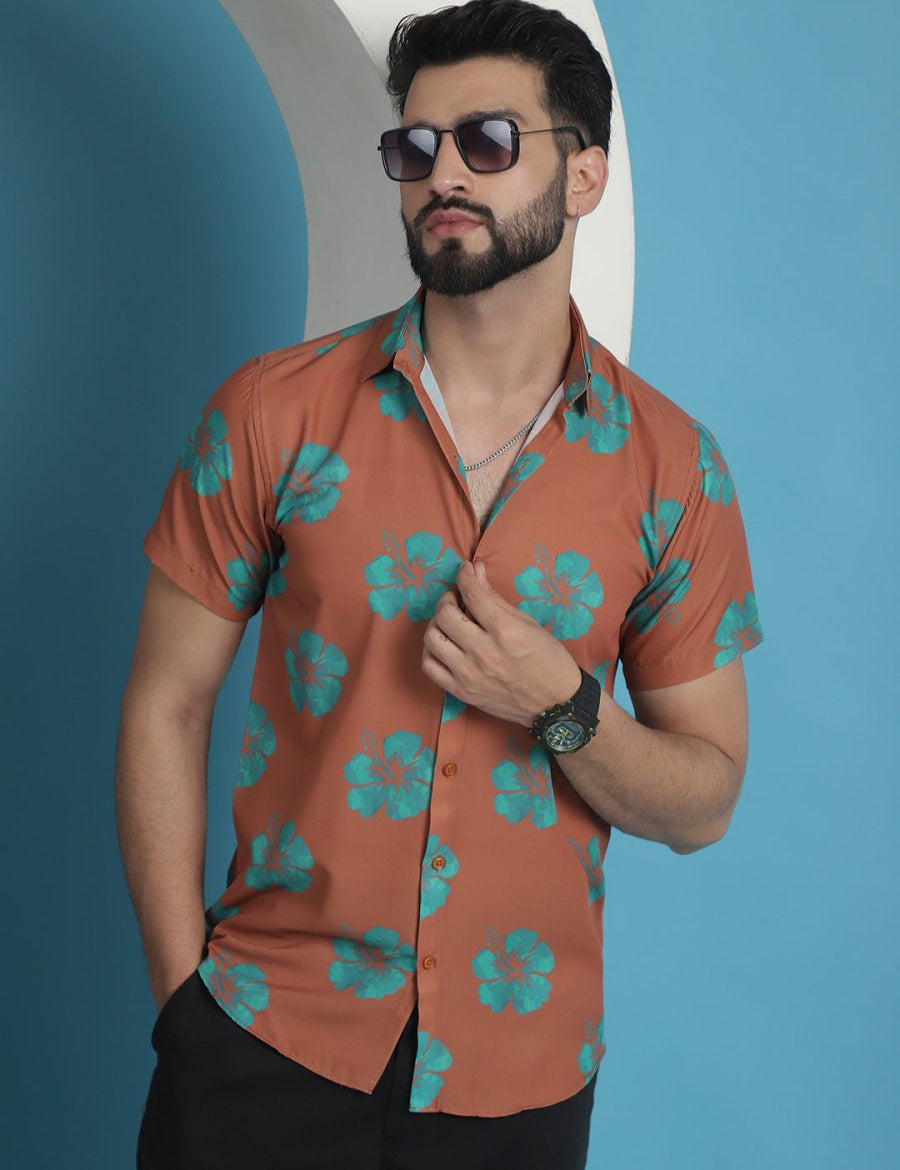 Printed Party Shirt for Men - SF_934Rust_S