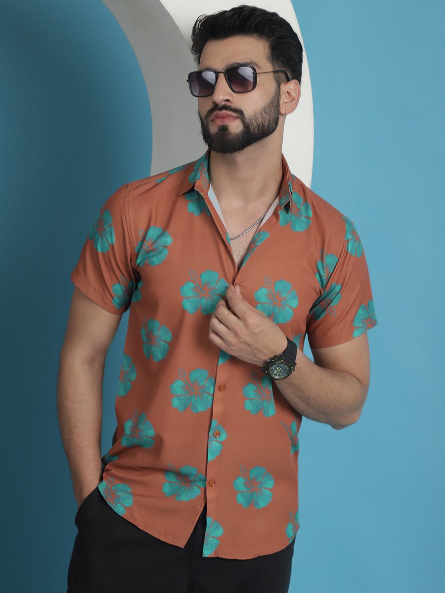 Printed Party Shirt for Men - SF_934Rust_S