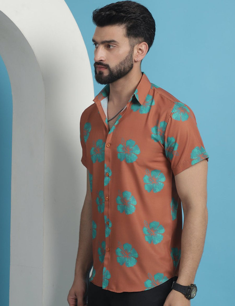 Printed Party Shirt for Men - SF_934Rust_S