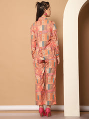 Printed Shirt Collar Shirt With Trouser - JNCS_3013Orange_XS