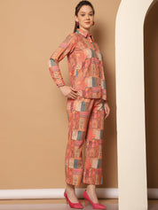 Printed Shirt Collar Shirt With Trouser - JNCS_3013Orange_XS