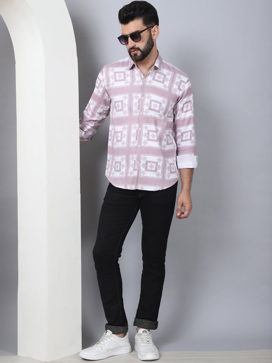 Printed Spread Collar Cotton Casual Shirt for Men - SF_967Magenta_S
