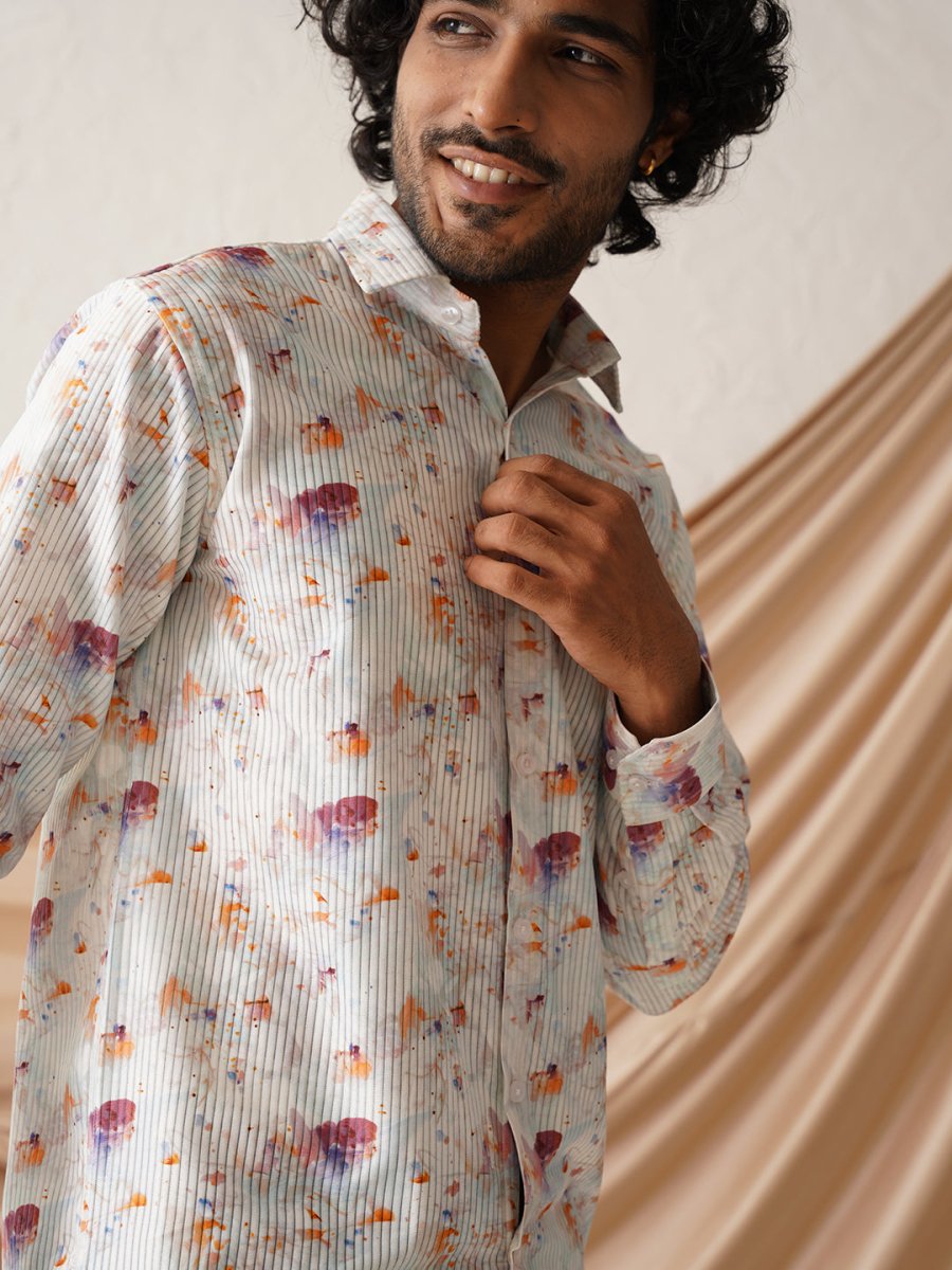 Printed Spread Collar Cotton Casual Shirt for Men - SF_966Wine_S