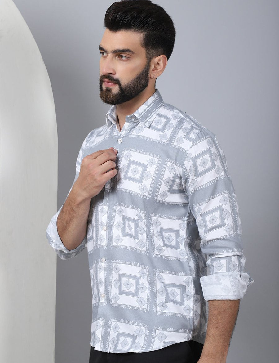 Printed Spread Collar Cotton Casual Shirt for Men - SF_967Light-Grey_S