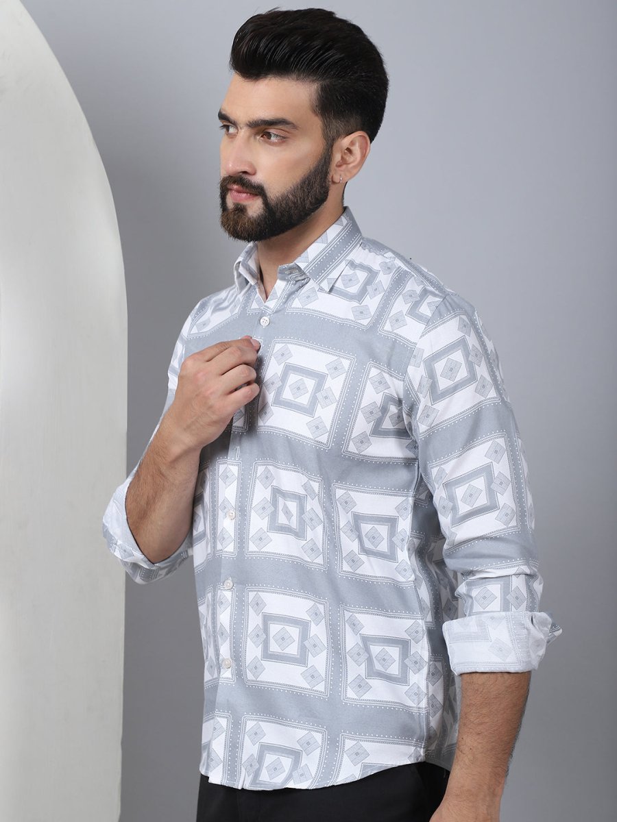 Printed Spread Collar Cotton Casual Shirt for Men - SF_967Light-Grey_S