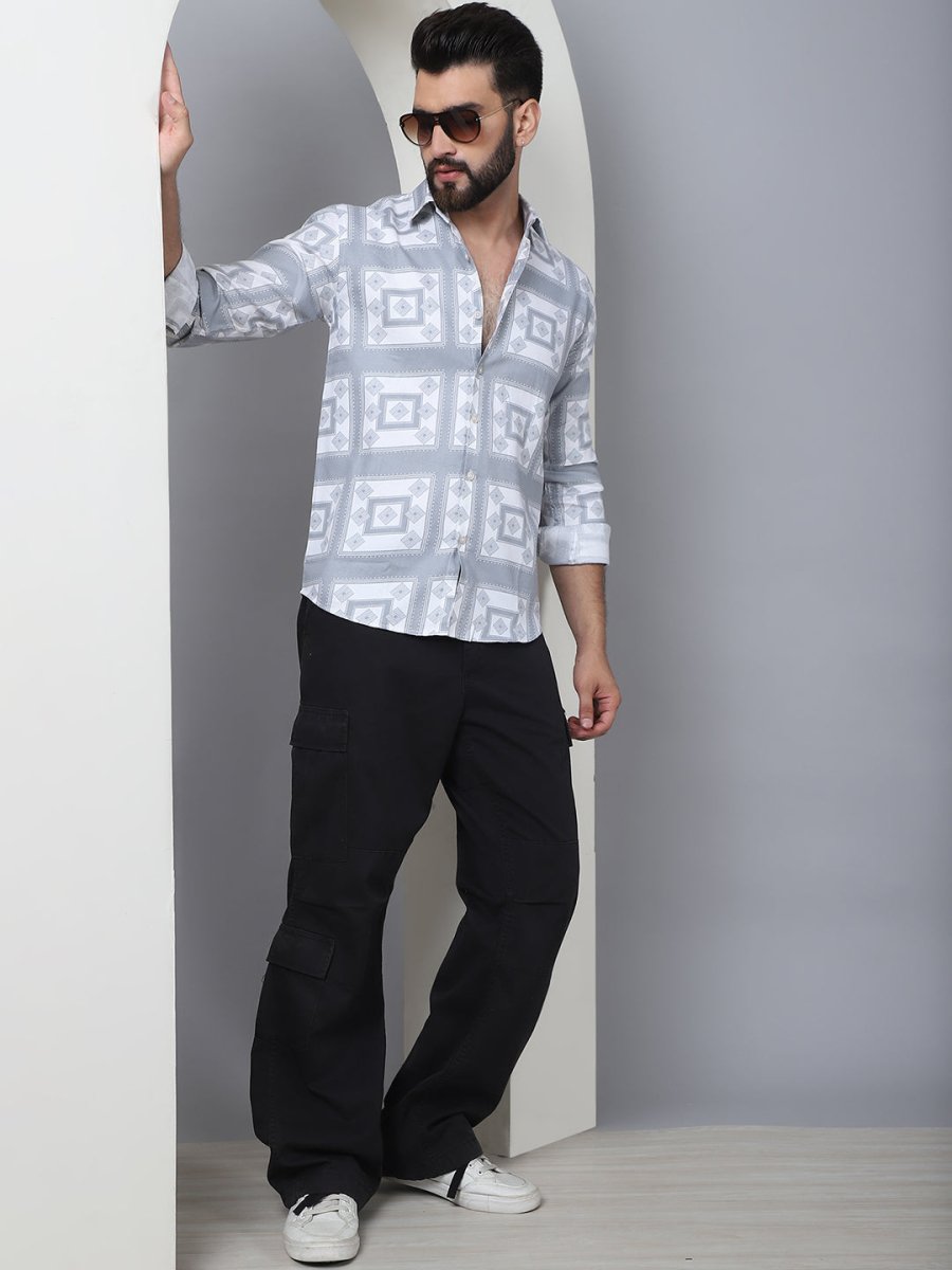 Printed Spread Collar Cotton Casual Shirt for Men - SF_967Light-Grey_S