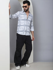 Printed Spread Collar Cotton Casual Shirt for Men - SF_967Light-Grey_S