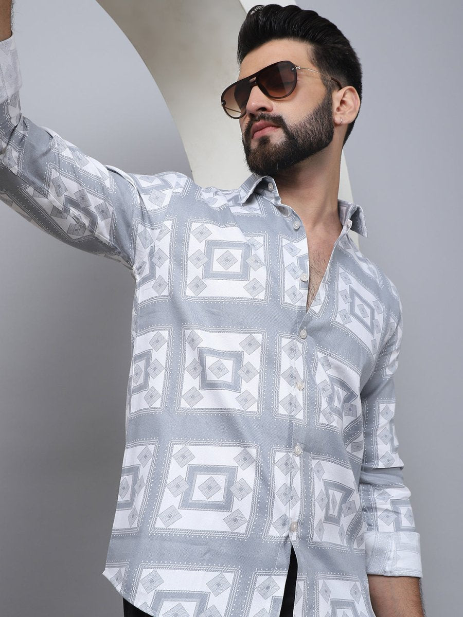 Printed Spread Collar Cotton Casual Shirt for Men - SF_967Light-Grey_S