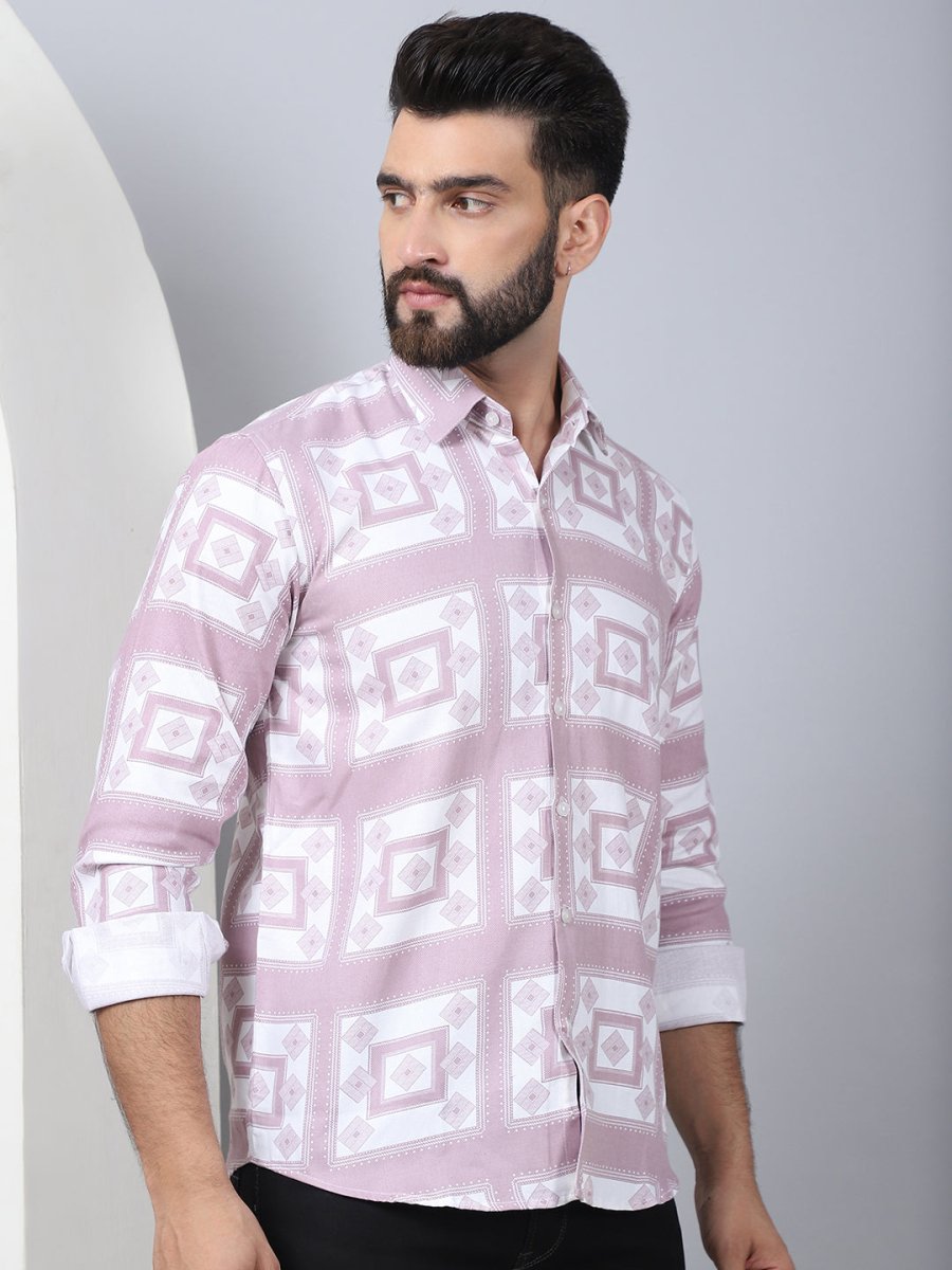 Printed Spread Collar Cotton Casual Shirt for Men - SF_967Magenta_S