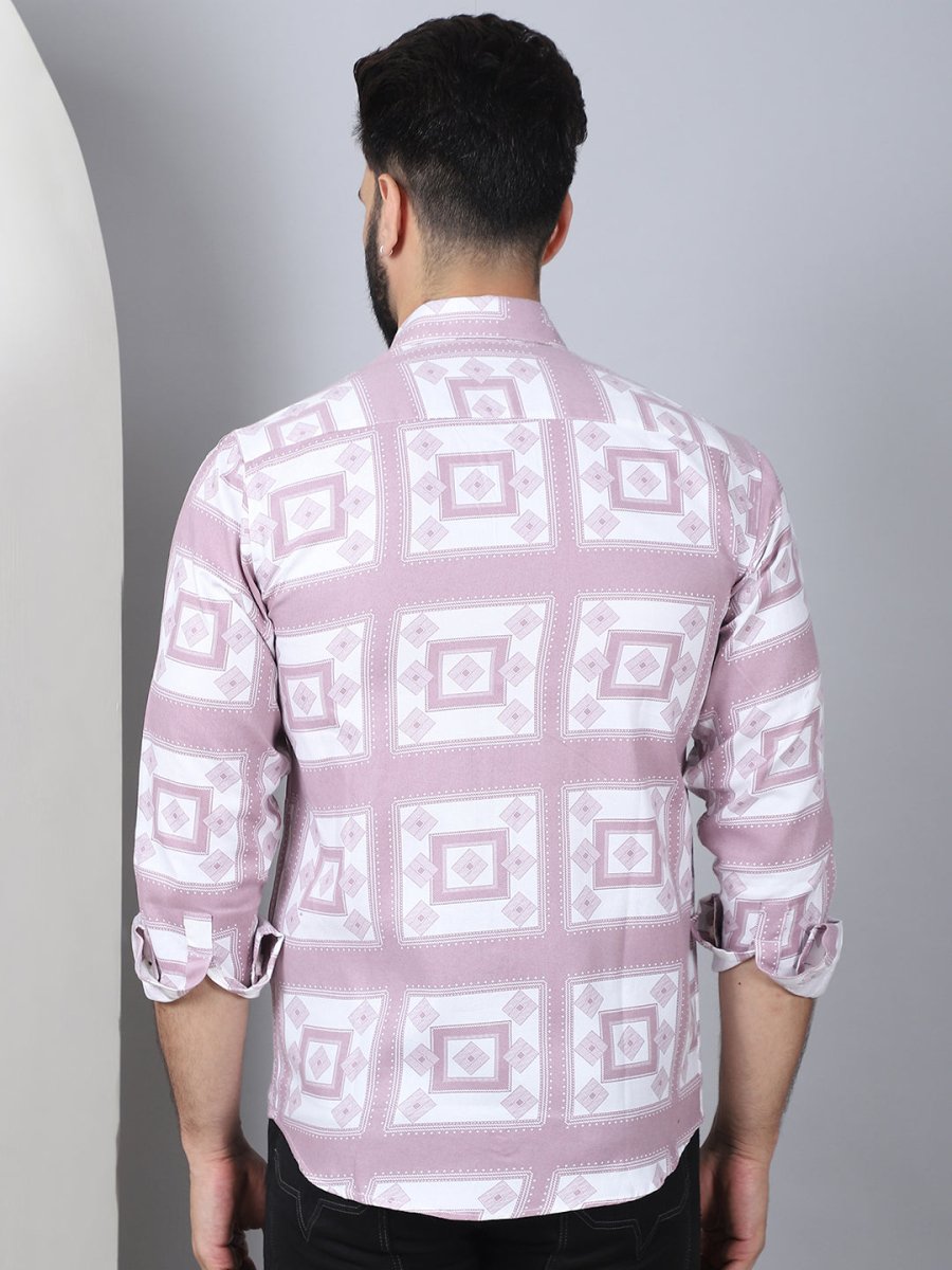 Printed Spread Collar Cotton Casual Shirt for Men - SF_967Magenta_S