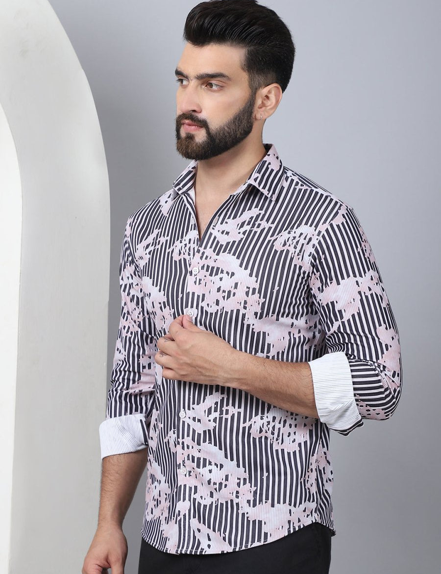 Printed Spread Collar Cotton Casual Shirt for Men - SF_966Grey_S