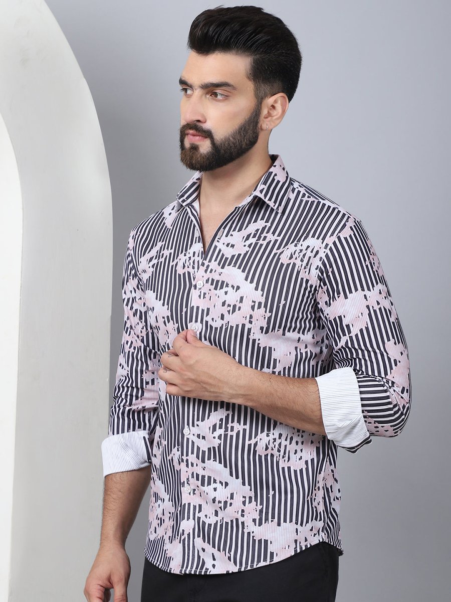 Printed Spread Collar Cotton Casual Shirt for Men - SF_966Grey_S