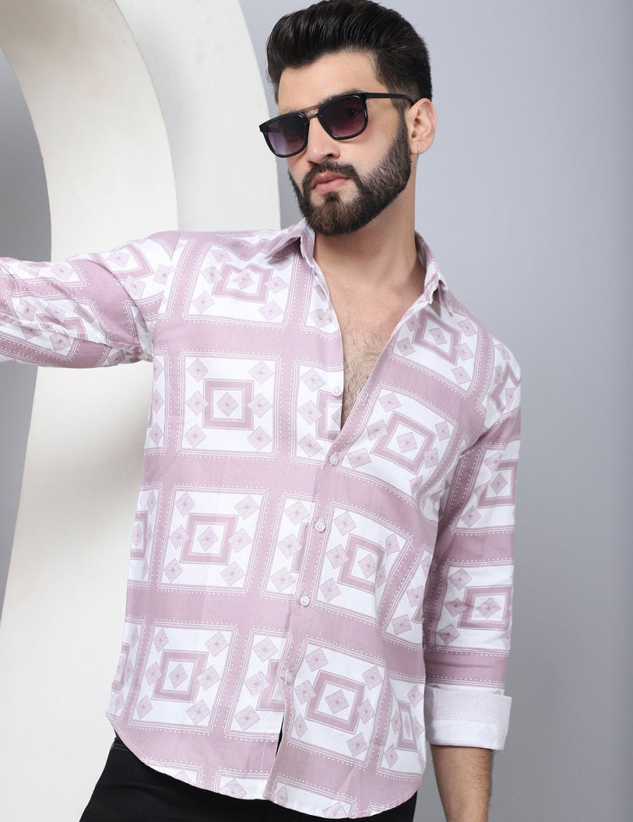Printed Spread Collar Cotton Casual Shirt for Men - SF_967Magenta_S