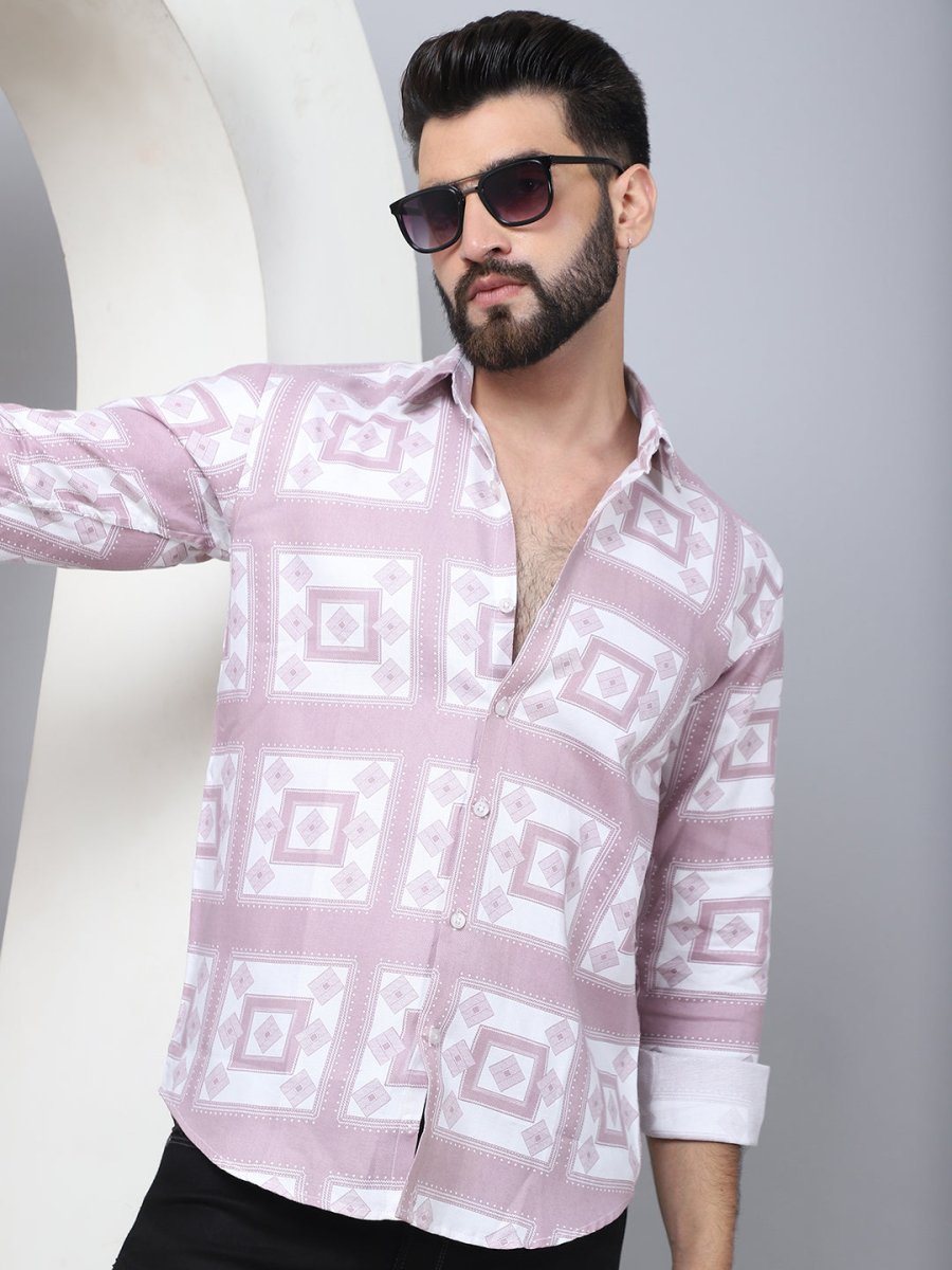 Printed Spread Collar Cotton Casual Shirt for Men - SF_967Magenta_S