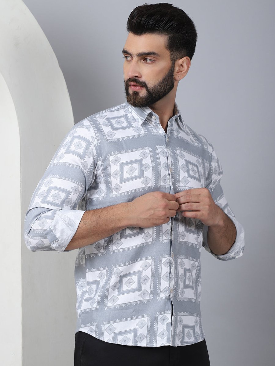 Printed Spread Collar Cotton Casual Shirt for Men - SF_967Light-Grey_S