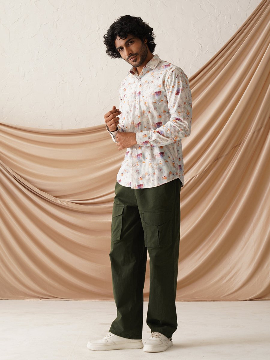 Printed Spread Collar Cotton Casual Shirt for Men - SF_966Wine_S