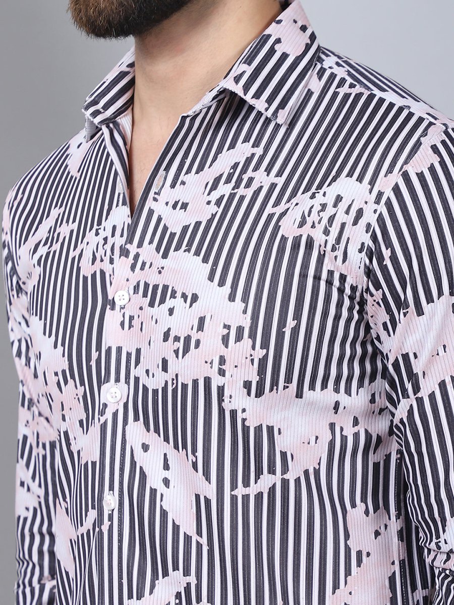 Printed Spread Collar Cotton Casual Shirt for Men - SF_966Grey_S