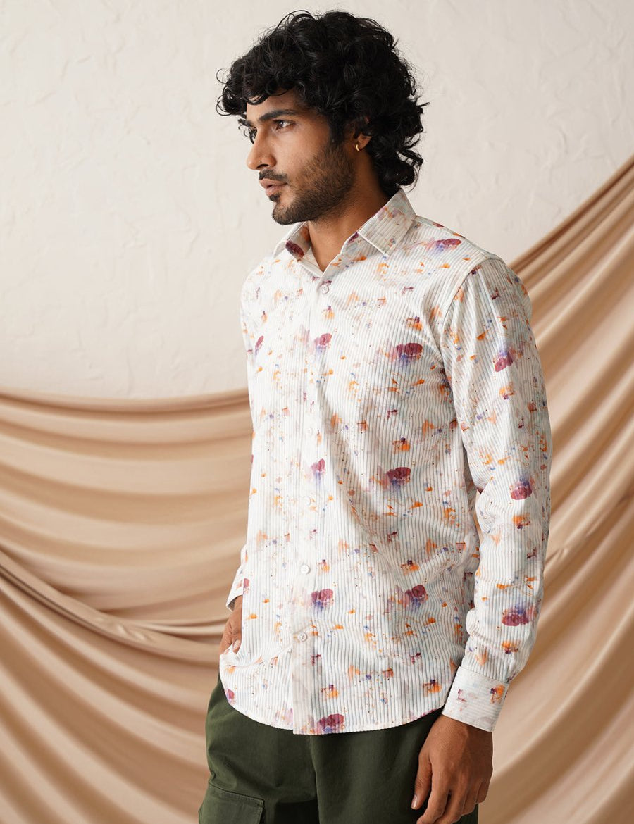 Printed Spread Collar Cotton Casual Shirt for Men - SF_966Wine_S