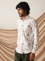 Printed Spread Collar Cotton Casual Shirt for Men - SF_966Wine_S