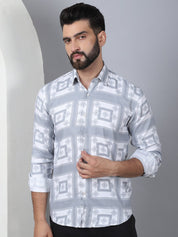 Printed Spread Collar Cotton Casual Shirt for Men - SF_967Light-Grey_S