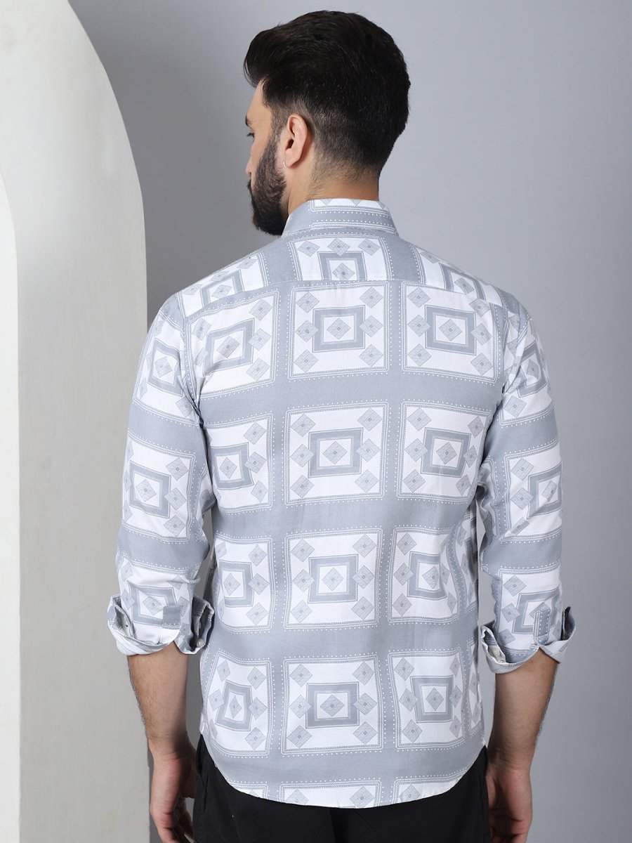 Printed Spread Collar Cotton Casual Shirt for Men - SF_967Light-Grey_S