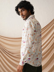 Printed Spread Collar Cotton Casual Shirt for Men - SF_966Wine_S