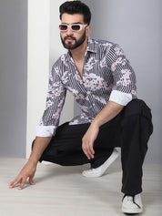 Printed Spread Collar Cotton Casual Shirt for Men - SF_966Grey_S