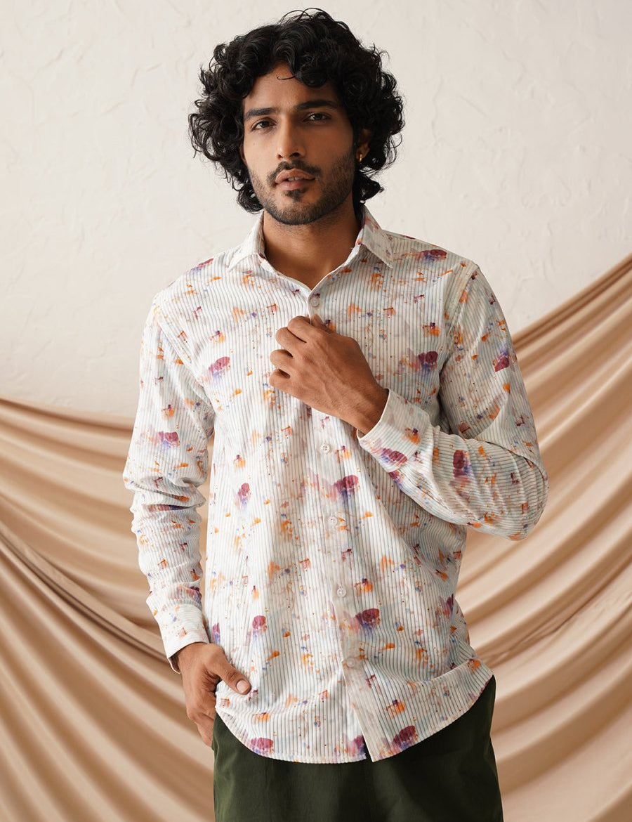 Printed Spread Collar Cotton Casual Shirt for Men - SF_966Wine_S