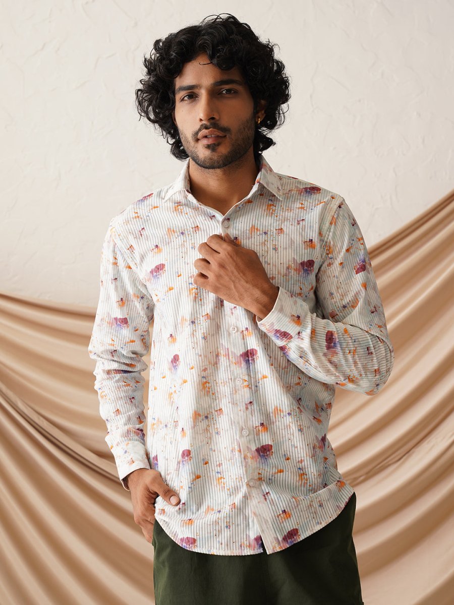 Printed Spread Collar Cotton Casual Shirt for Men - SF_966Wine_S