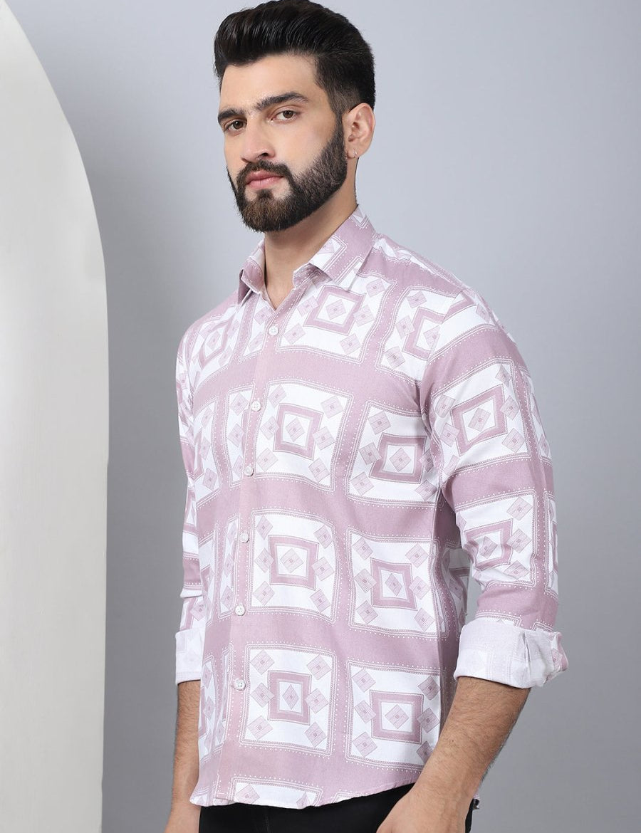Printed Spread Collar Cotton Casual Shirt for Men - SF_967Magenta_S