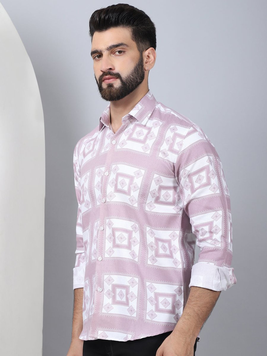 Printed Spread Collar Cotton Casual Shirt for Men - SF_967Magenta_S