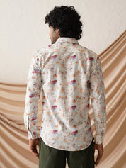 Printed Spread Collar Cotton Casual Shirt for Men - SF_966Wine_S