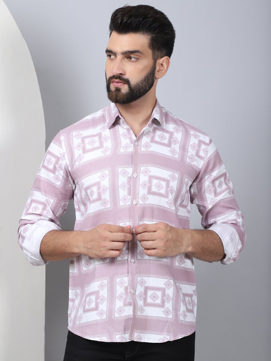 Printed Spread Collar Cotton Casual Shirt for Men - SF_967Magenta_S