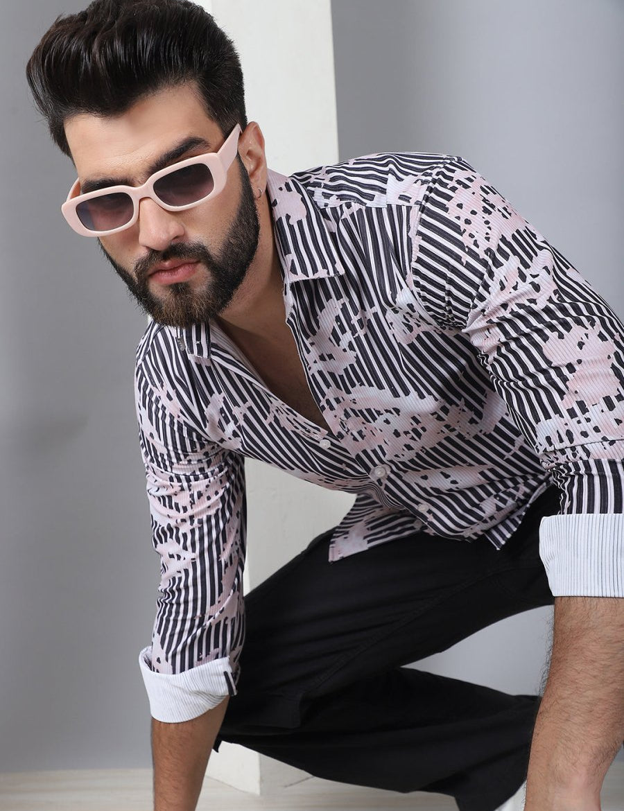 Printed Spread Collar Cotton Casual Shirt for Men - SF_966Grey_S