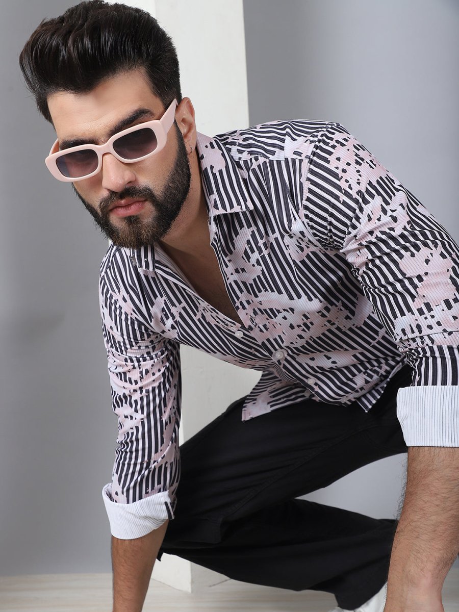 Printed Spread Collar Cotton Casual Shirt for Men - SF_966Grey_S