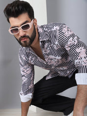 Printed Spread Collar Cotton Casual Shirt for Men - SF_966Grey_S