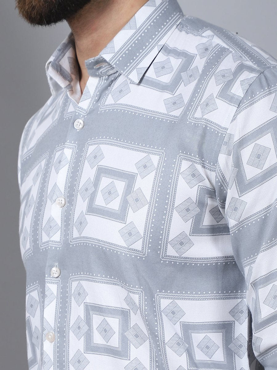 Printed Spread Collar Cotton Casual Shirt for Men - SF_967Light-Grey_S